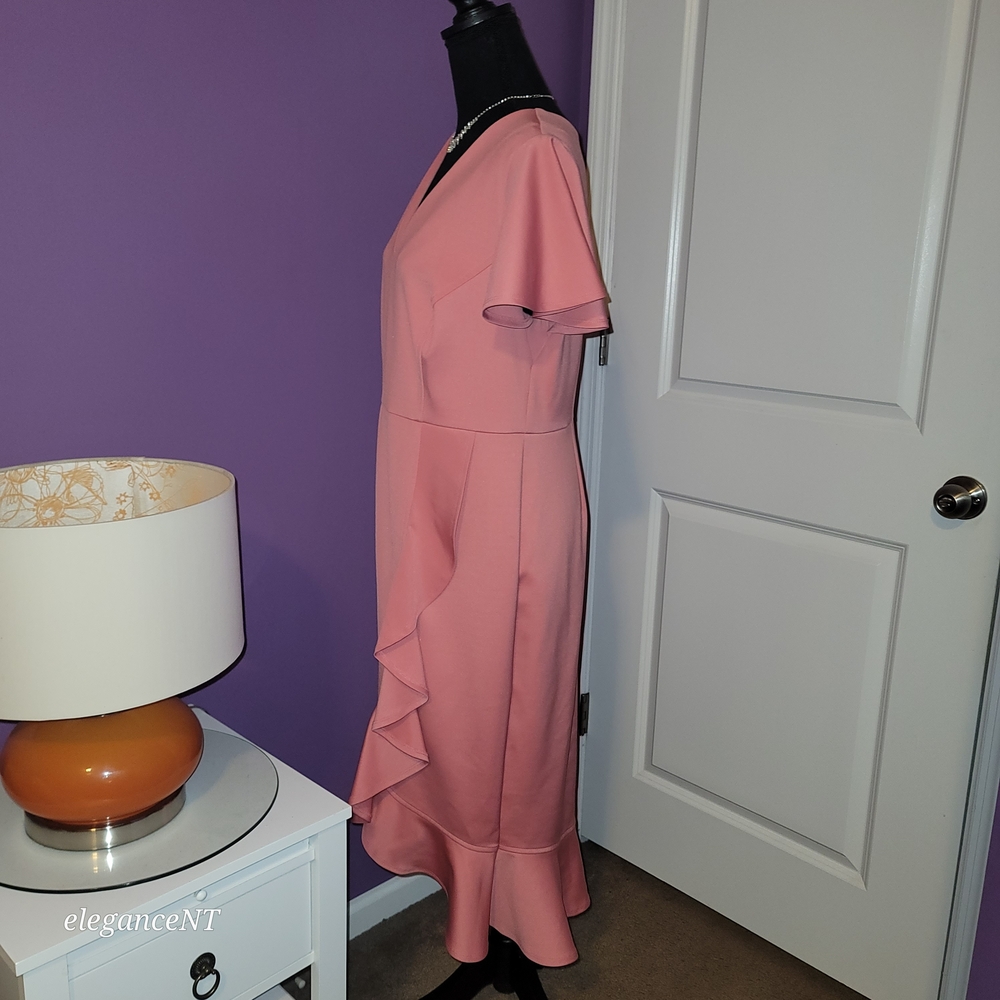 Lane Bryant Coral V-Neck Ruffle Midi Dress Sz: 12 NWT - Picture 7 of 10